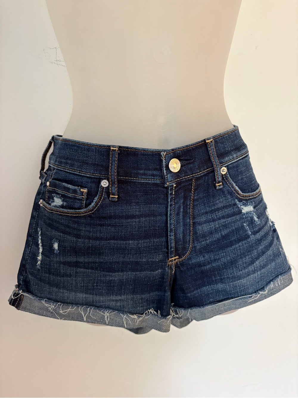 Abercrombie & Fitch Indigo Distressed Cuffed Denim Shorts